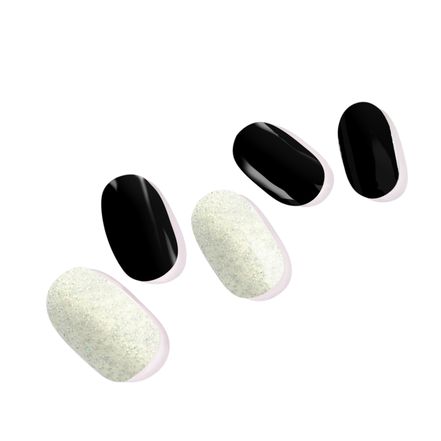 Aversea Siyah Beyaz Parıltı Jel Tırnak 20 Adet, 2 Kullanım-AVS84